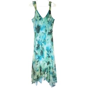 🟢7531 * Jonathan Martin Silk Watercolor Floral Slip Dress Teal Green Size 14